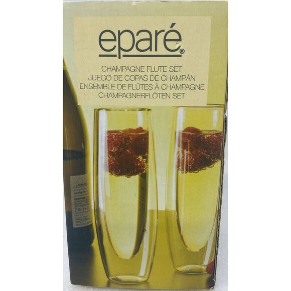 Epare Champagne Stemless Flutes Double Walled-Set of 2-NEW Glasses-Hand blown - Picture 1 of 5